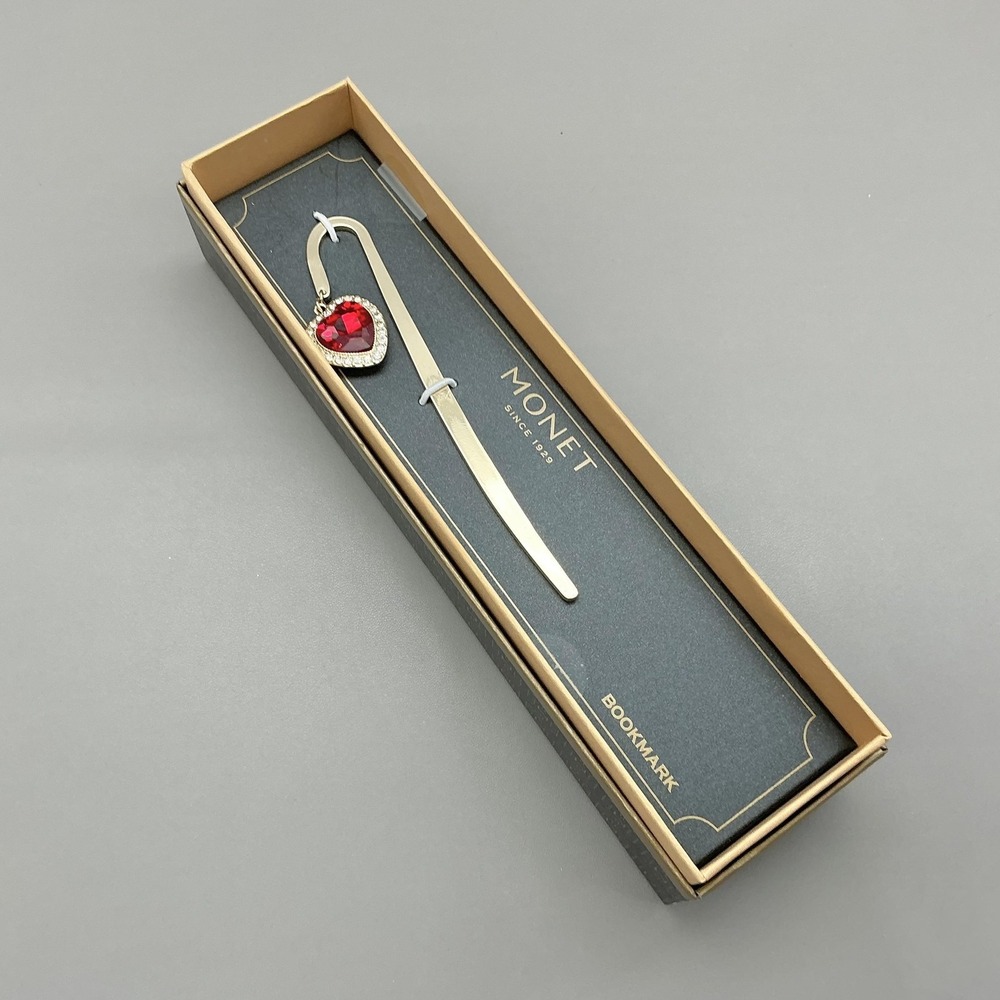 Monet Bookmark Red Heart‎ Crystal Charm Gold Tone Metal With Gift Box Women